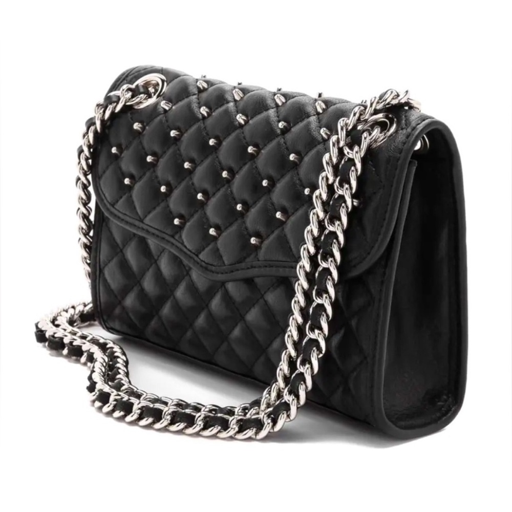 Rebecca Minkoff Black Quilted Crossbody Bag with Silver Chain and Studs